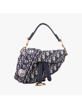 Dior Saddle Navy Gray Jacquard Leather Shoulder Bag